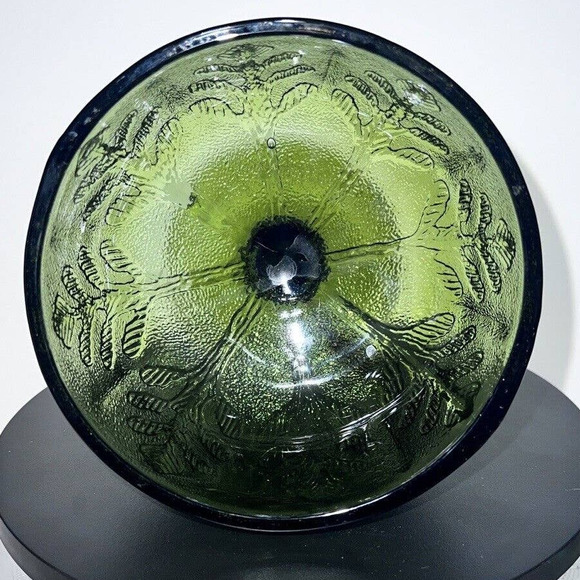 Vintage 1978 FTD Green Compote Pedestal Glass Bowl Oak Leaf Embossed - Picture 2 of 4